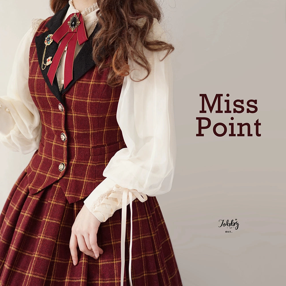 (BFM)Miss Point~Rose~Elegant Lolita Pliad Print Vest Customized M burgundy grid 