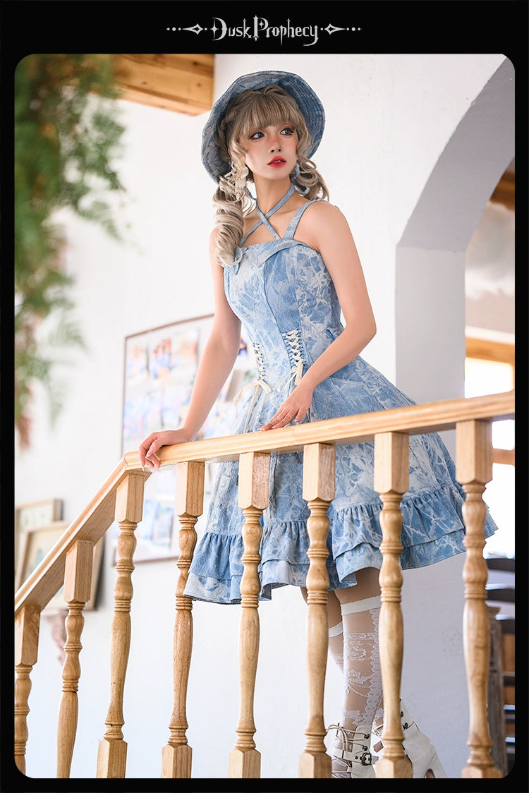 DuskProphecy~Egret 2.2-3.1 Version~Sweet Lolita Denim JSK Bust-Supporting Dress