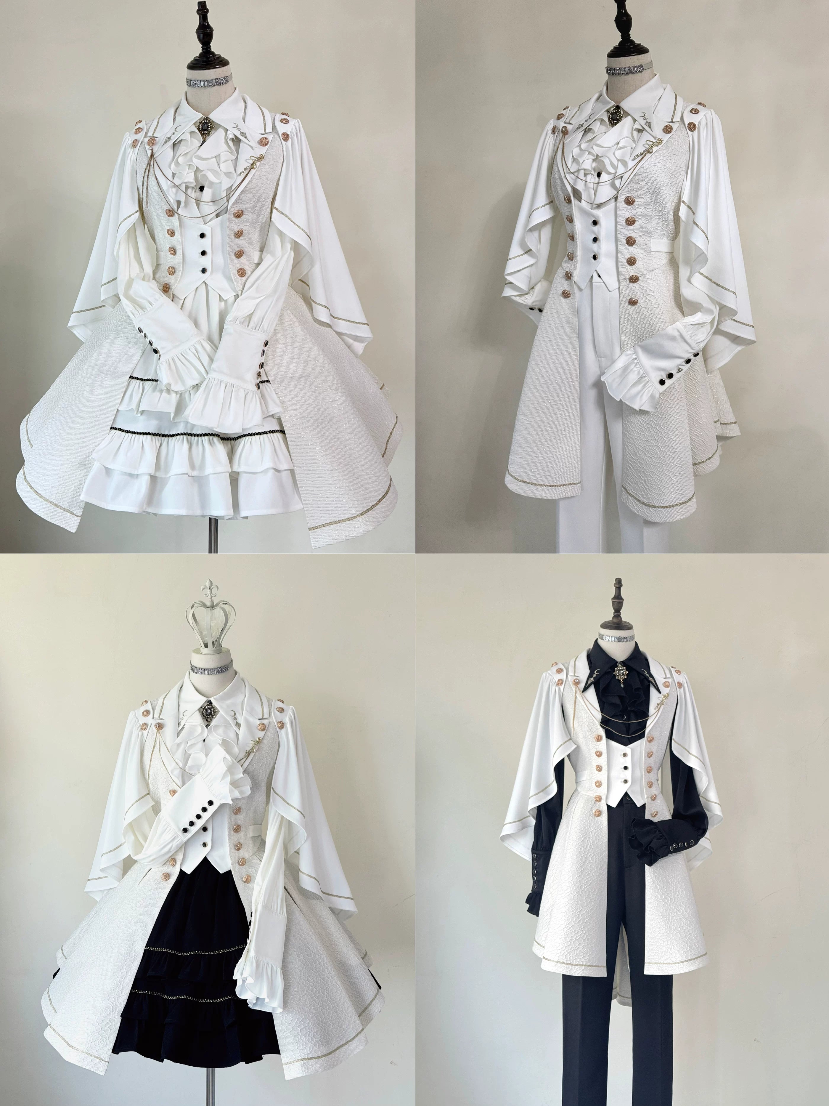 Fallen Moon Code - Retro Military Lolita Capelet-Sleeve Set: Vest, Skirt & Pants