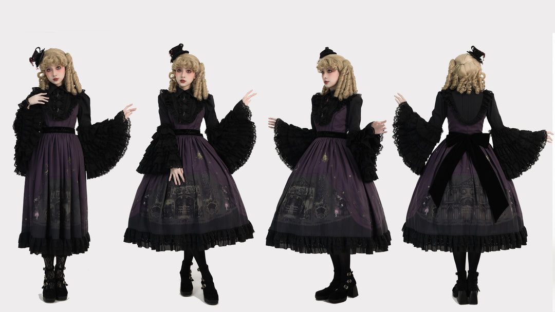 Dark Circle Clinic~Barbara Manor Night~Gothic Lolita JSK Pleated Floral Print Lolita Dress   