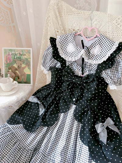 (BFM)Fluff Mollie~Bean Breakfast~Sweet Lolita Overskirt Daily Daily Petaled Skirt 1.0 Black and White Dots  