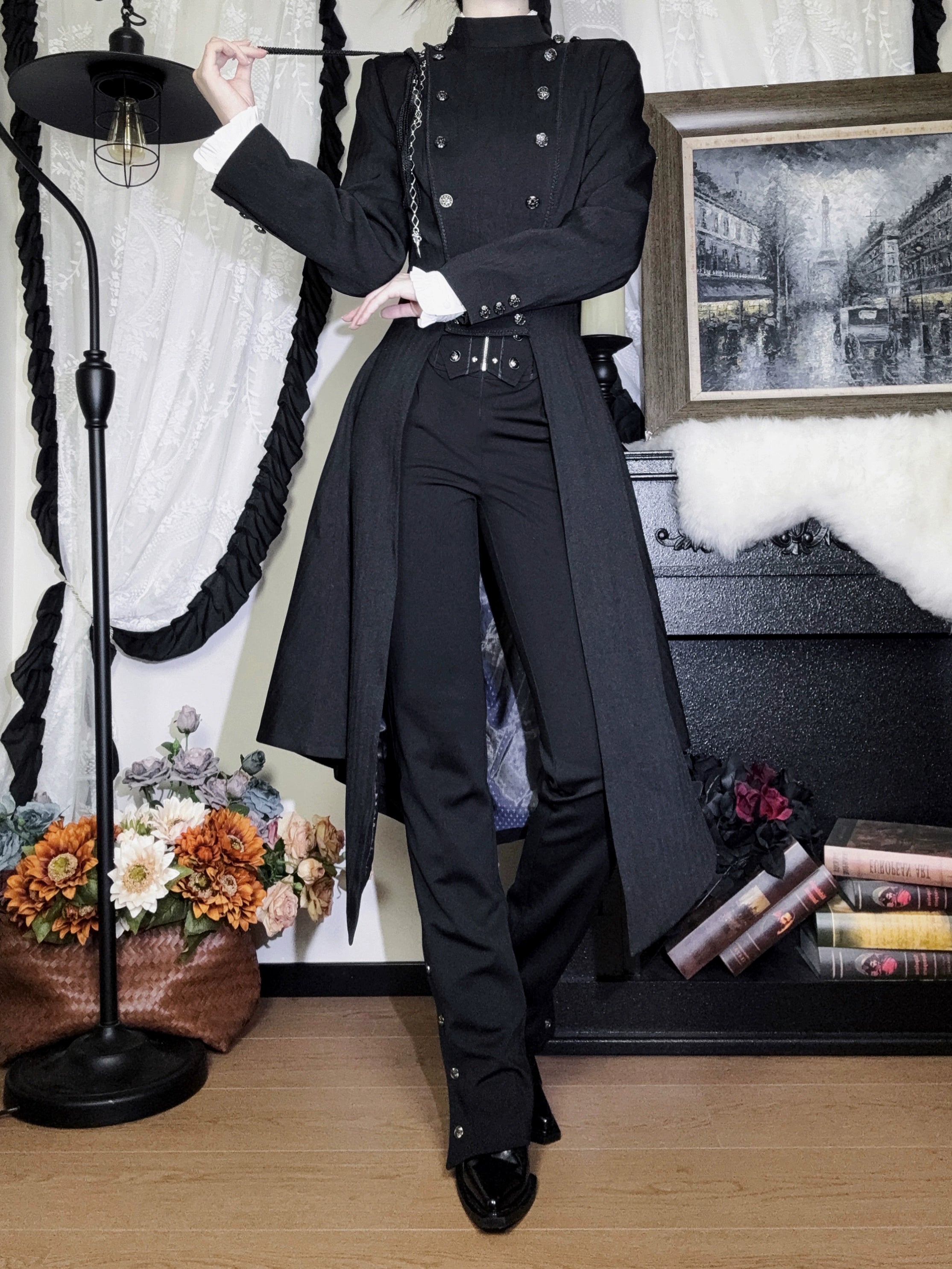 Galaxy Key - Eternal Night Moon - Double-Breasted Ouji Lolita Coat, Built-in Shoulder Pads 44342:805347