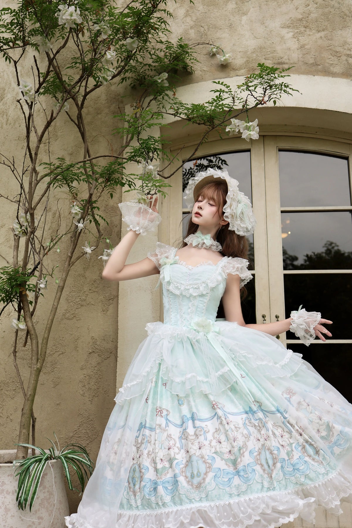Lily Narrative - Classic Lolita JSK Dress Set, Lily Floral Print 46095:874860
