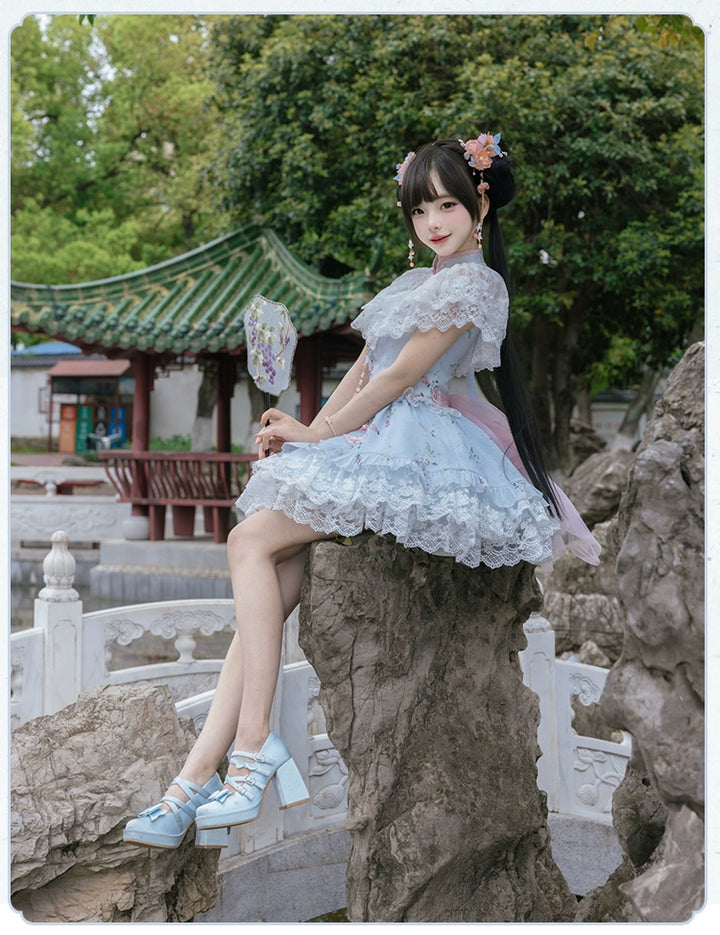 With PUJI~Qi Lolita OP Suit Twins Lolita Chinese Dress Set