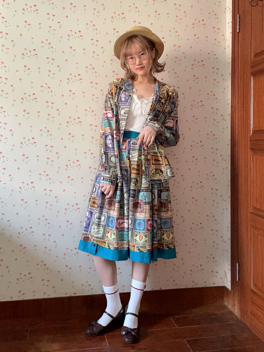 Miss Cube - Antique Label - Retro Lolita Skirt American Half Skirt Customized Antique Print