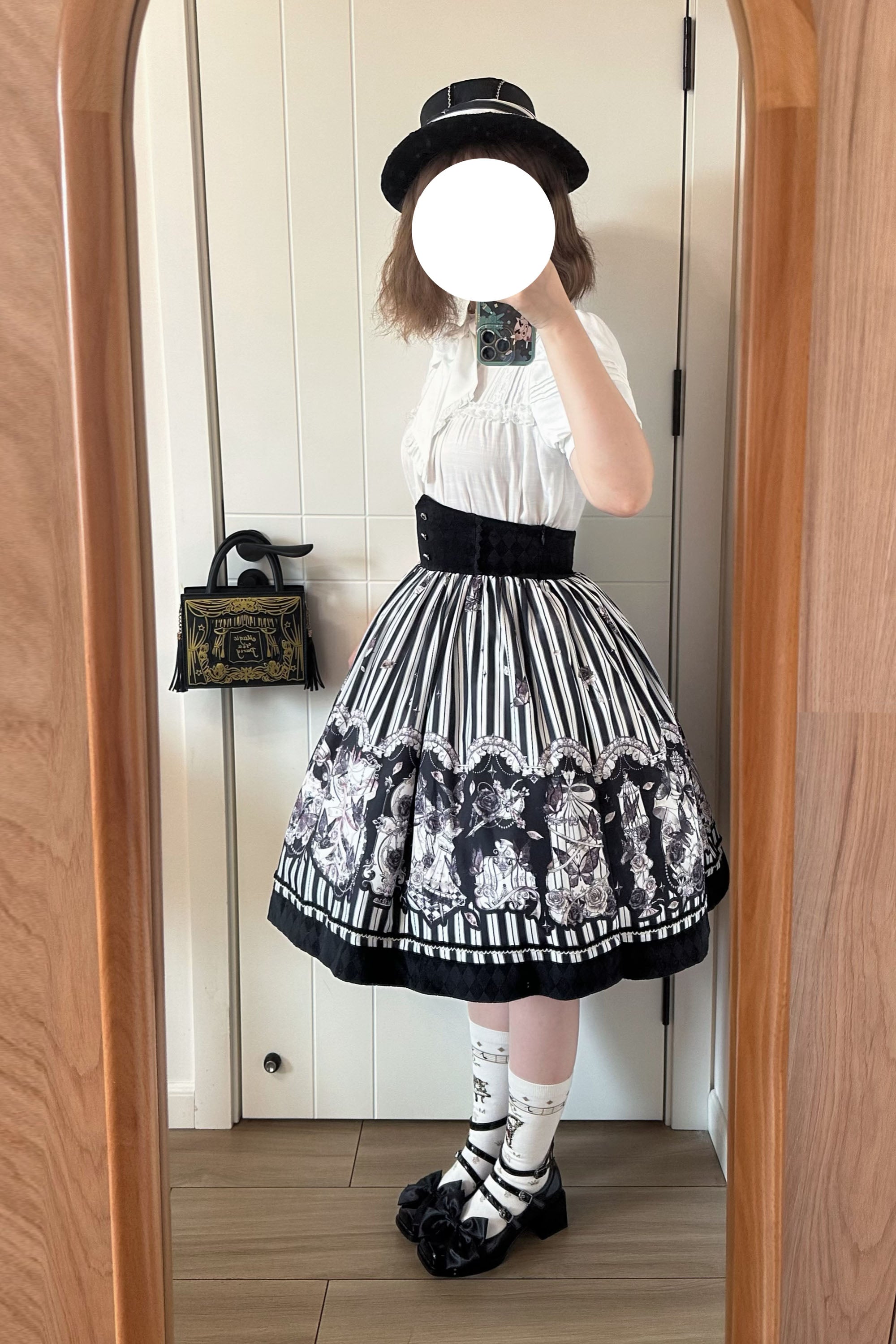 (Buyforme)Little Bear~Gothic Lolita Black and White Striped JSK Set 21350:301526