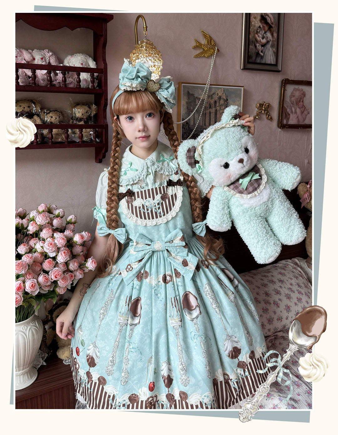 Sweet Dream Sheep~Sweet Dessert~Green Lolita Jumper Dress Lolita Headwear   