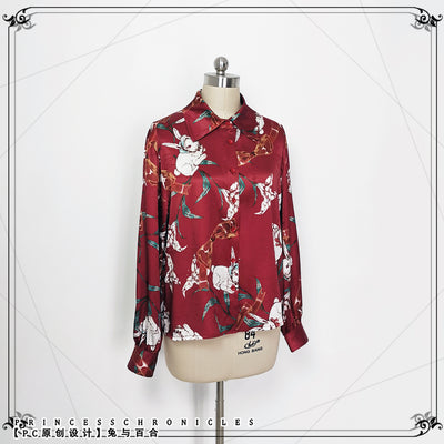 Princess Chronicles~Rabbit and Lily~Ouji Lolita Handsome Red Shirt Set S printed shirt without bowtie 