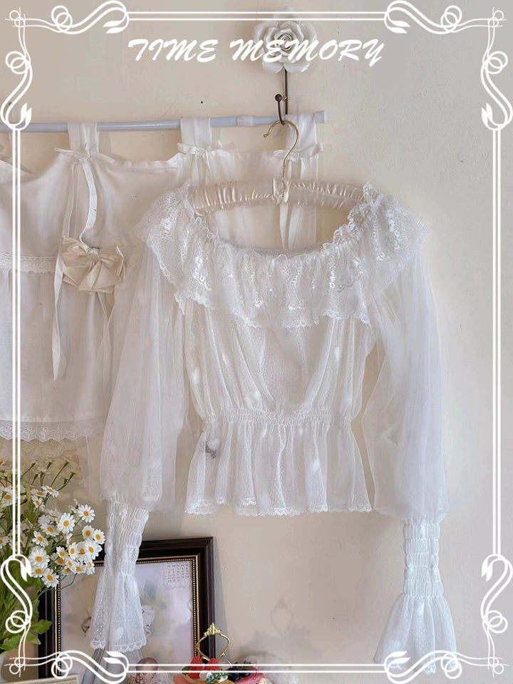 Time Memory~Layered Heart~Sheer Classic Shirt with Mutton Sleeves & Polka Dot 42821:757759