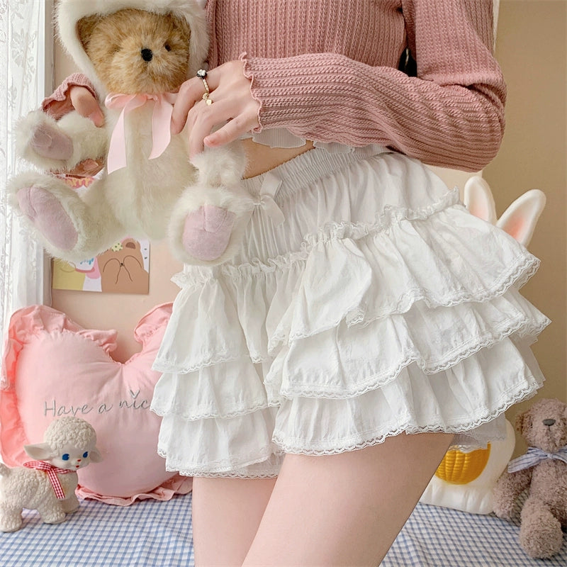 White Sugar Girl~Cotton Lolita Bloomer Loose Ruffled Hem Petticoat Multicolors   
