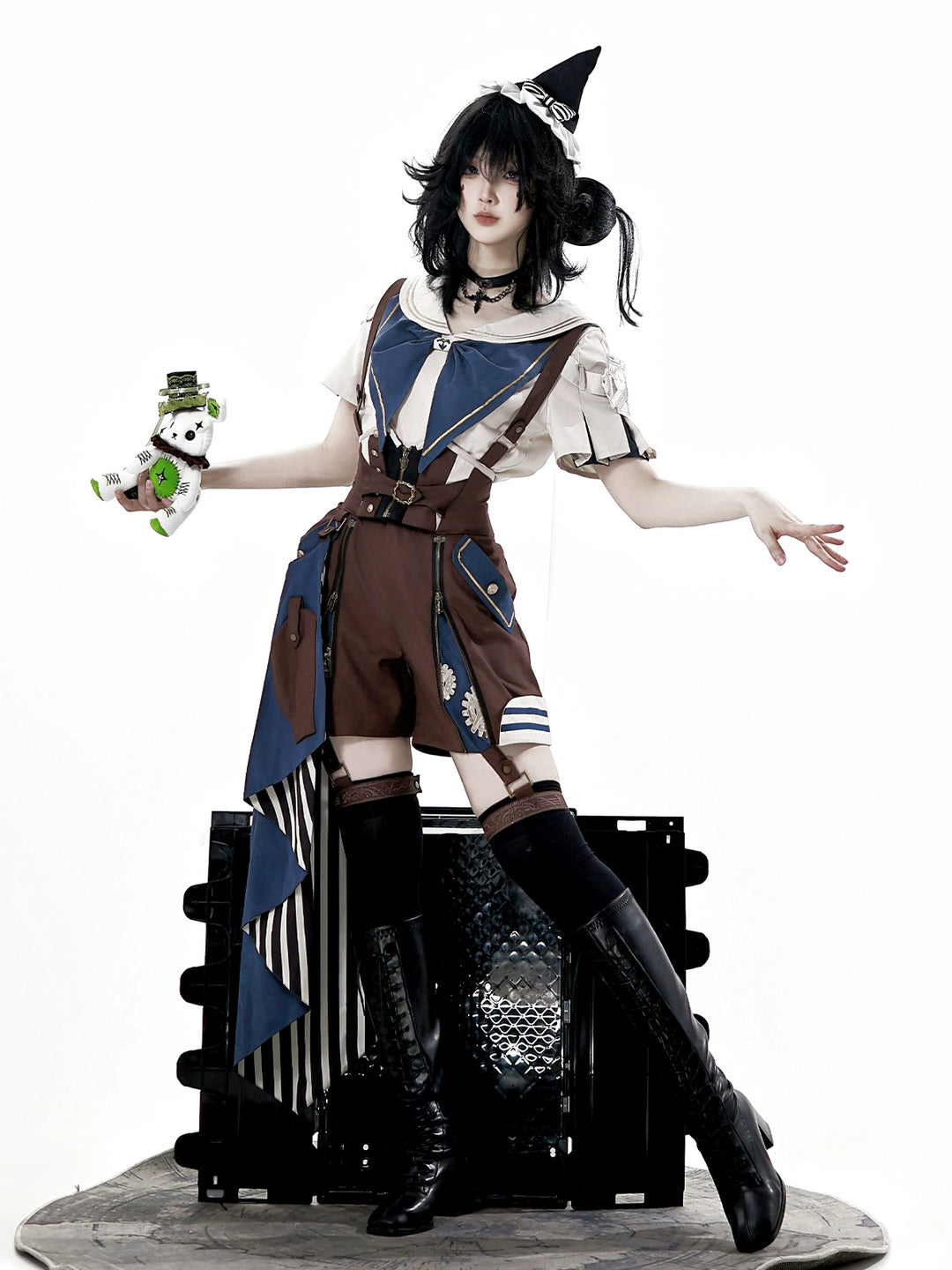 Designer's Gift~Voyager's Daily~Ouji Lolita Suspender Shorts Set with Shirt & Trailing