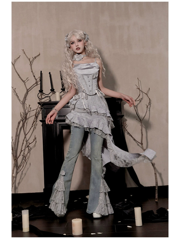 With PUJI~Letter and Poetry · Twilight~Gothic Witch Lolita SK Suit Bodice Mermaid Dress and Jeans