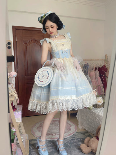Dream Doll Lolita~Sweet Lolita JSK Dress Gradient Ballet Dress S Blue Ballet Bunny JSK + Headband 