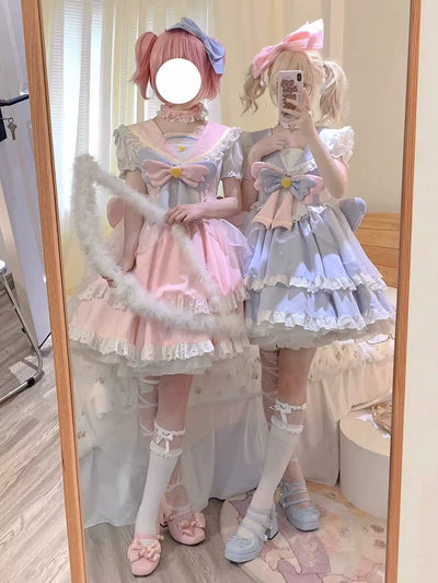 (BFM)Labixiaoxin~Sweet Lolita OP Dress Navy Collar Pastel Tiered Dress   