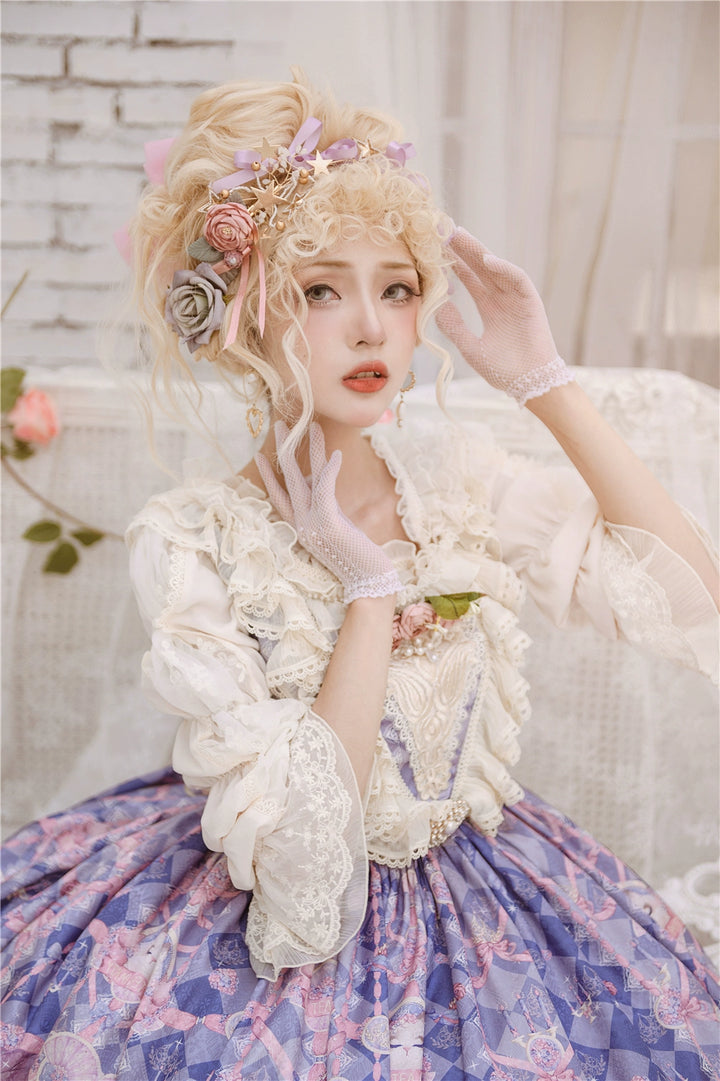 Miss Point~Elizabeth Meow~Classic Lolita Blouse Lotus Root Sleeve Lolita Shirt 40686:673498