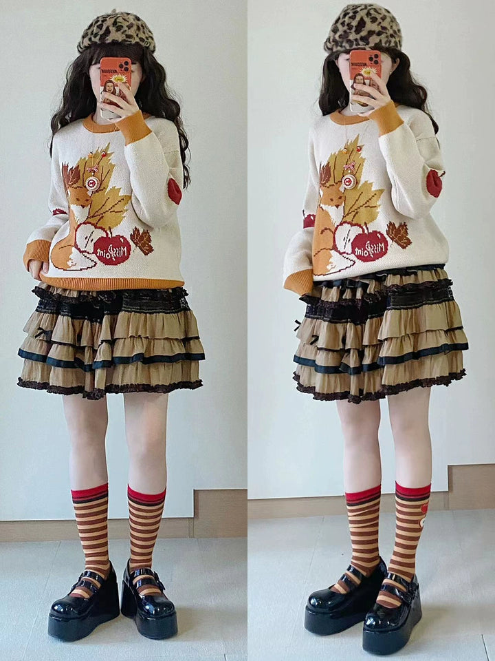 Miss Point~Fat Fox in the Forest~Kawaii Lolita Sweater Customized Winter Lolita Couple Outfit   