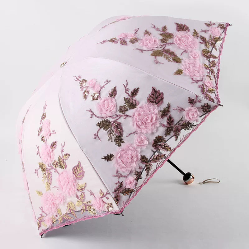 Foldable Lolita Parasol, Floral and Embroidery Detail 45591:855730