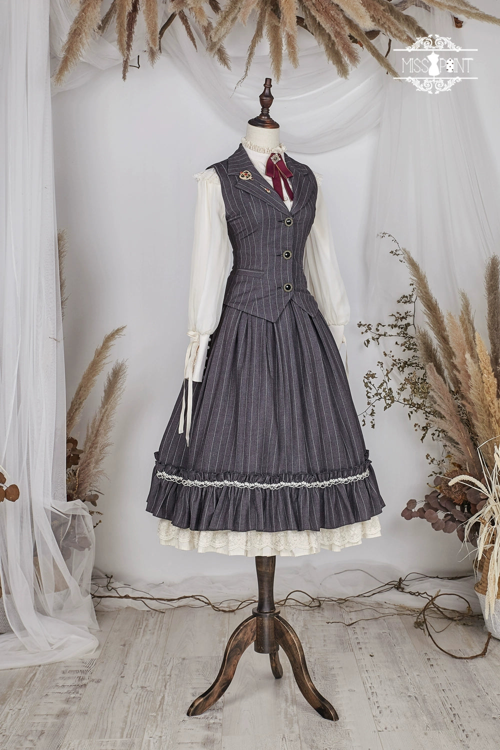 Miss Point~Rose Doll~Elegant Lolita Striped Fishbone Skirt   