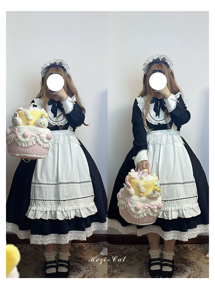 Hezi's Cat Haven~Black Cat Butler~Maid Lolita OP Dress Elegant Black and White Dress 40552:664696