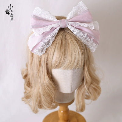 Xiaogui~Sweet Lolita Headdress Pink Handmade Christmas Accessories lace bow KC  