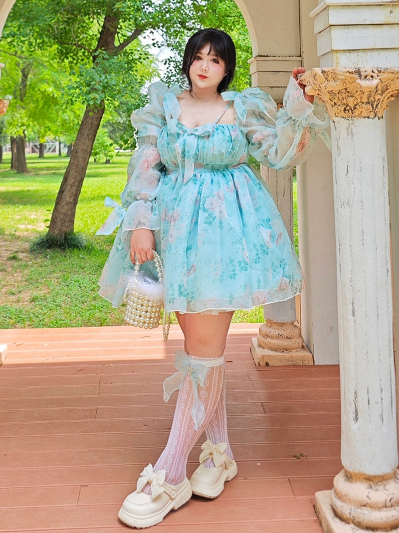 Rouroudream~Plus Size Lolita Princess Dress Mint Puff Sleeve   