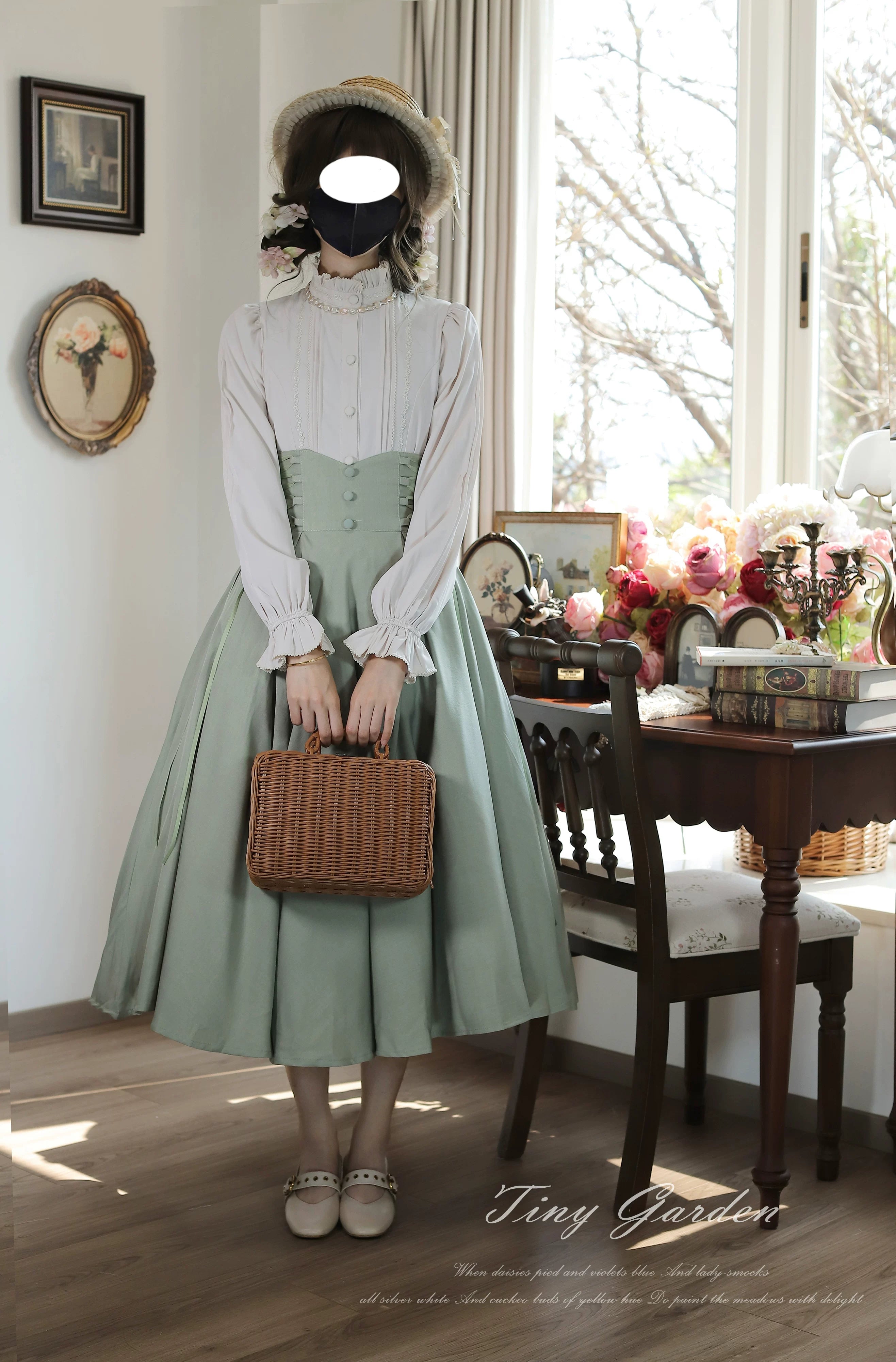 Moring Mist and Letter - Classic Lolita Long Sleeve Shirt, Stand Collar