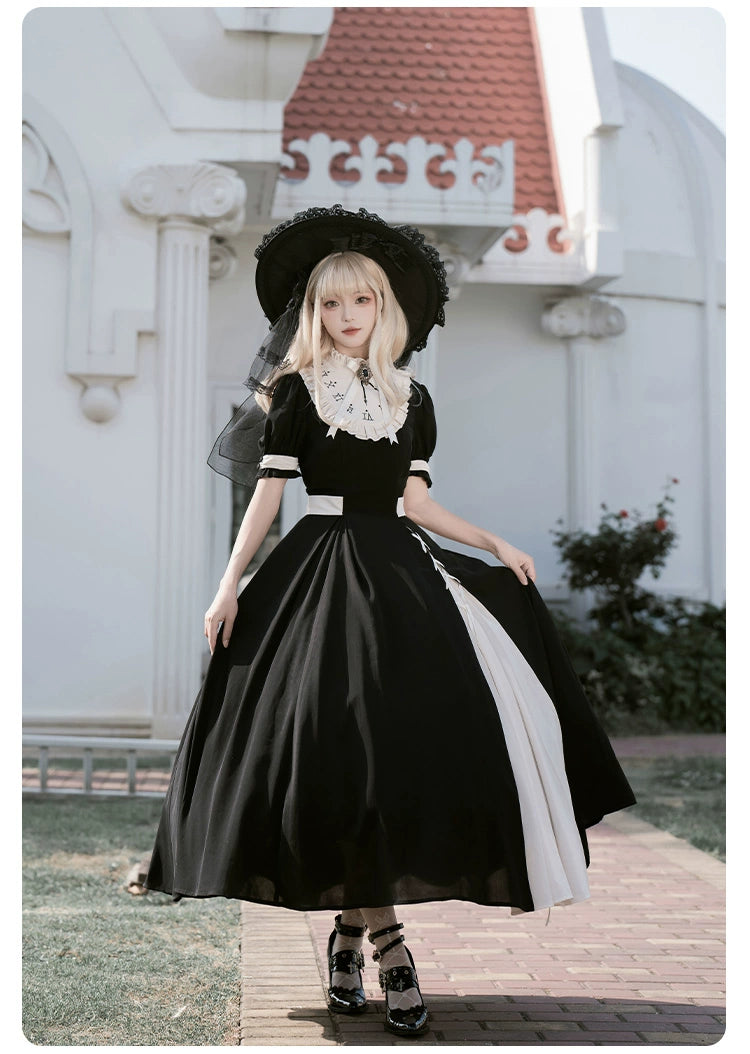 With PUJI~Day and Night~Classic Lolita OP Dress Detachable Embroidered False Collar   