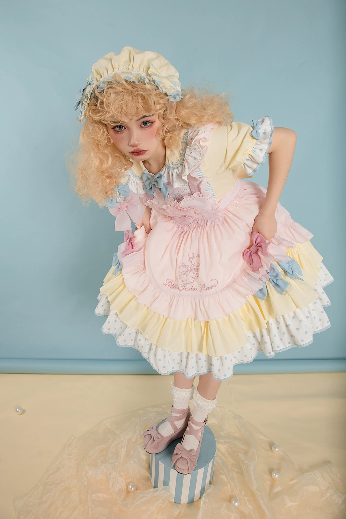 Vcastle~Sweet Lolita OP Dress Splicing Sleeve Apron Dot Print Dress 19776:303774