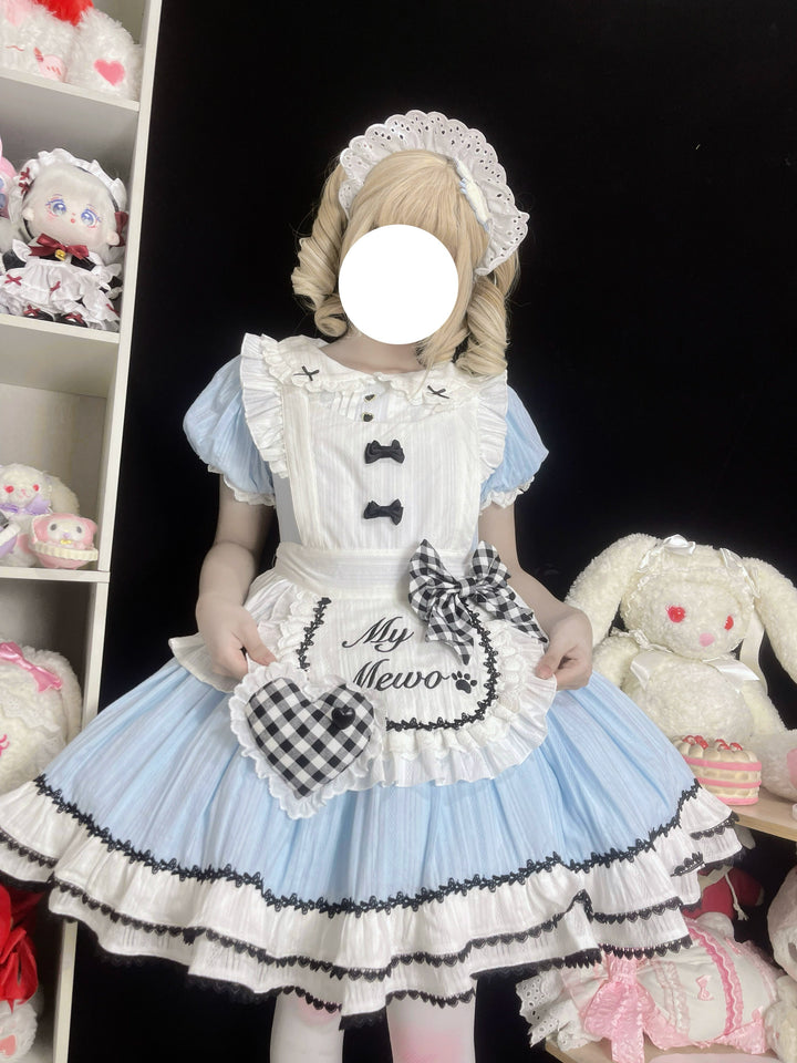 Cream doll~Kitten Maid~Twin Lolita OP Dress Cream Doll Maid OP S Blue OP + Bow Apron 