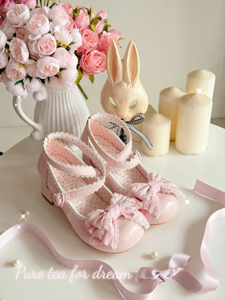 Pure Tea For Dream~Cotton Cutie~Sweet Lolita Shoes Low and Medium Heel Shoes with Bow 42297:735645