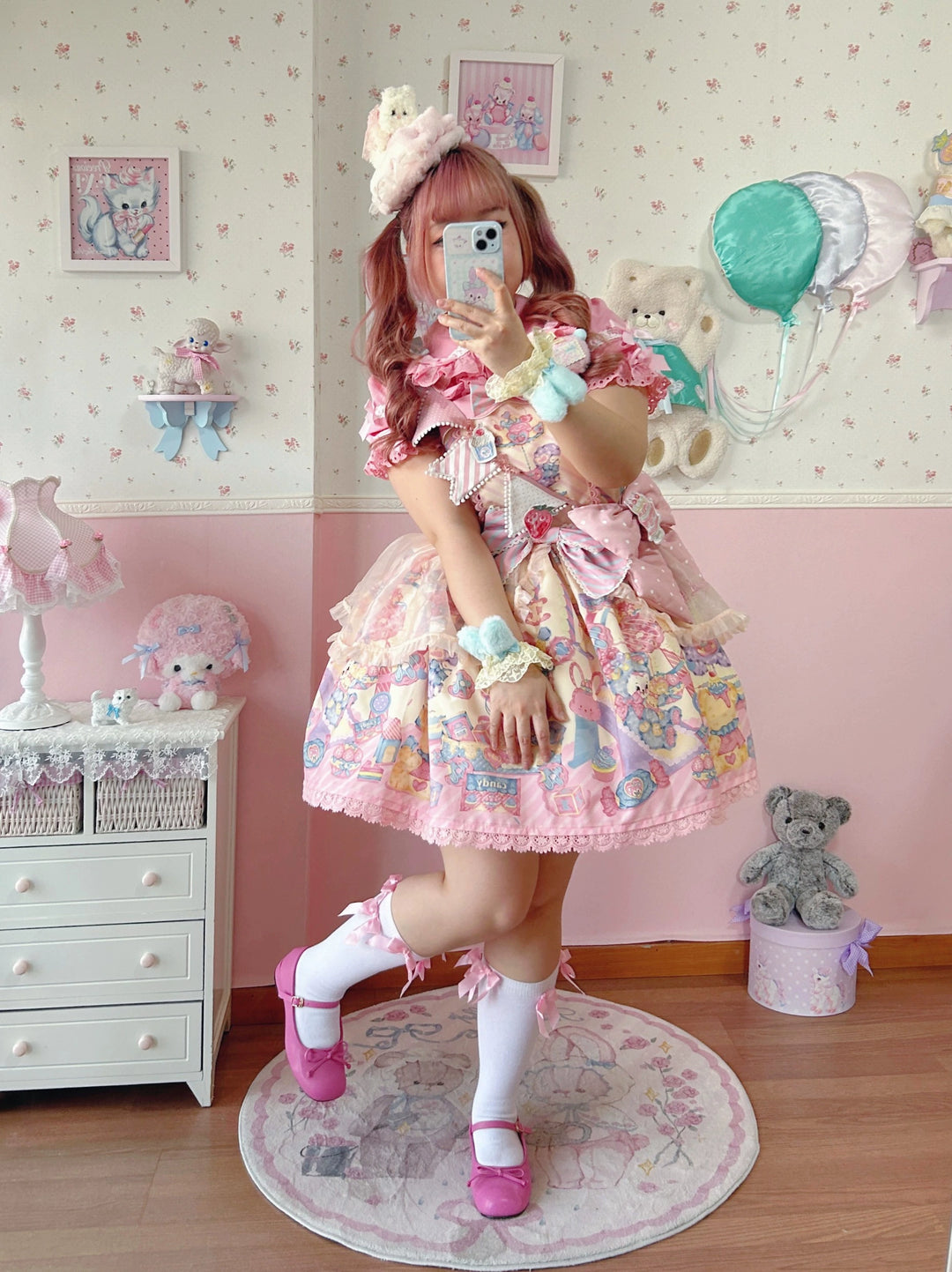 Star Fantasy~Rainbow Buffet Bunny~Candy-Like Kawaii Lolita Dress Suit with Plus Size Shirt S Salopette only Yellow