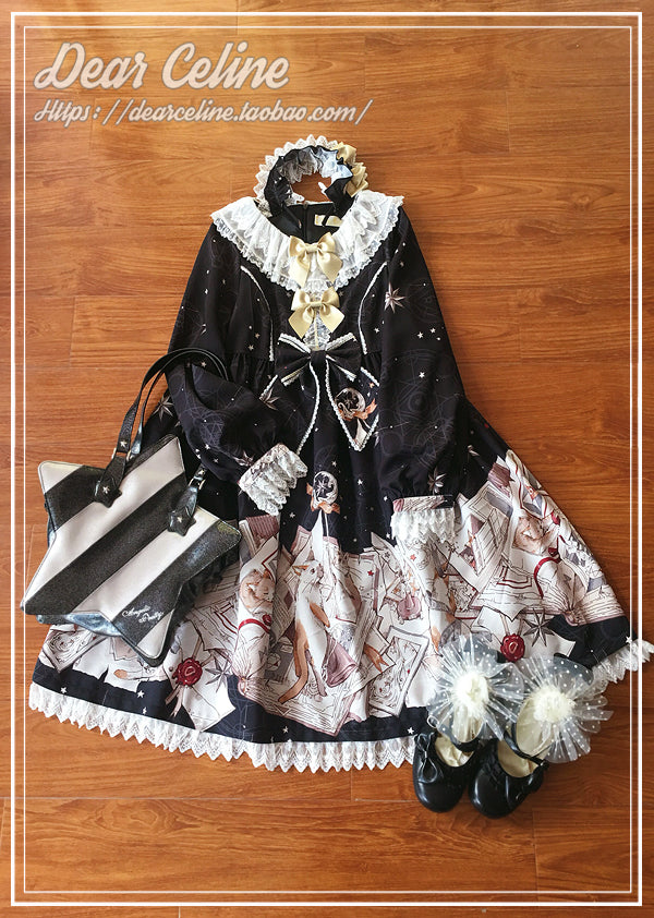 (BFM)Dear Celine~Cat Professor's Magic Class~Daily Lolita OP Dress Long Sleeve Dress S Black 