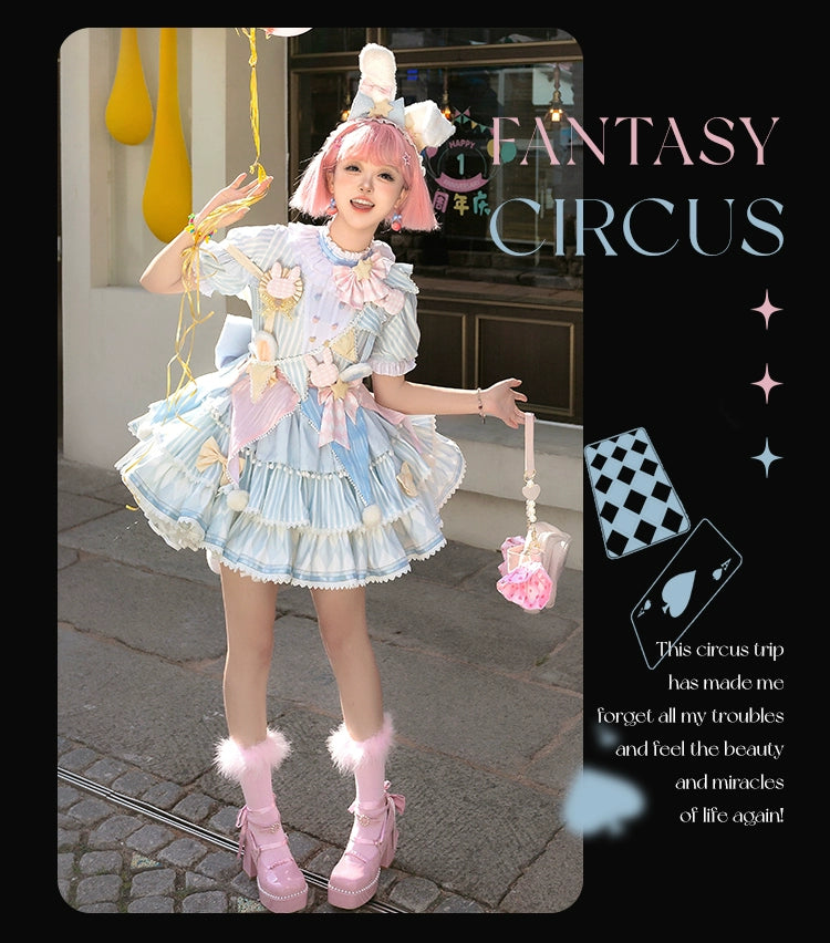 Forest Fluorescent Carps~Ouji Lolita OP Dress Circus Lolita Strip Prince Suit 38690:596494