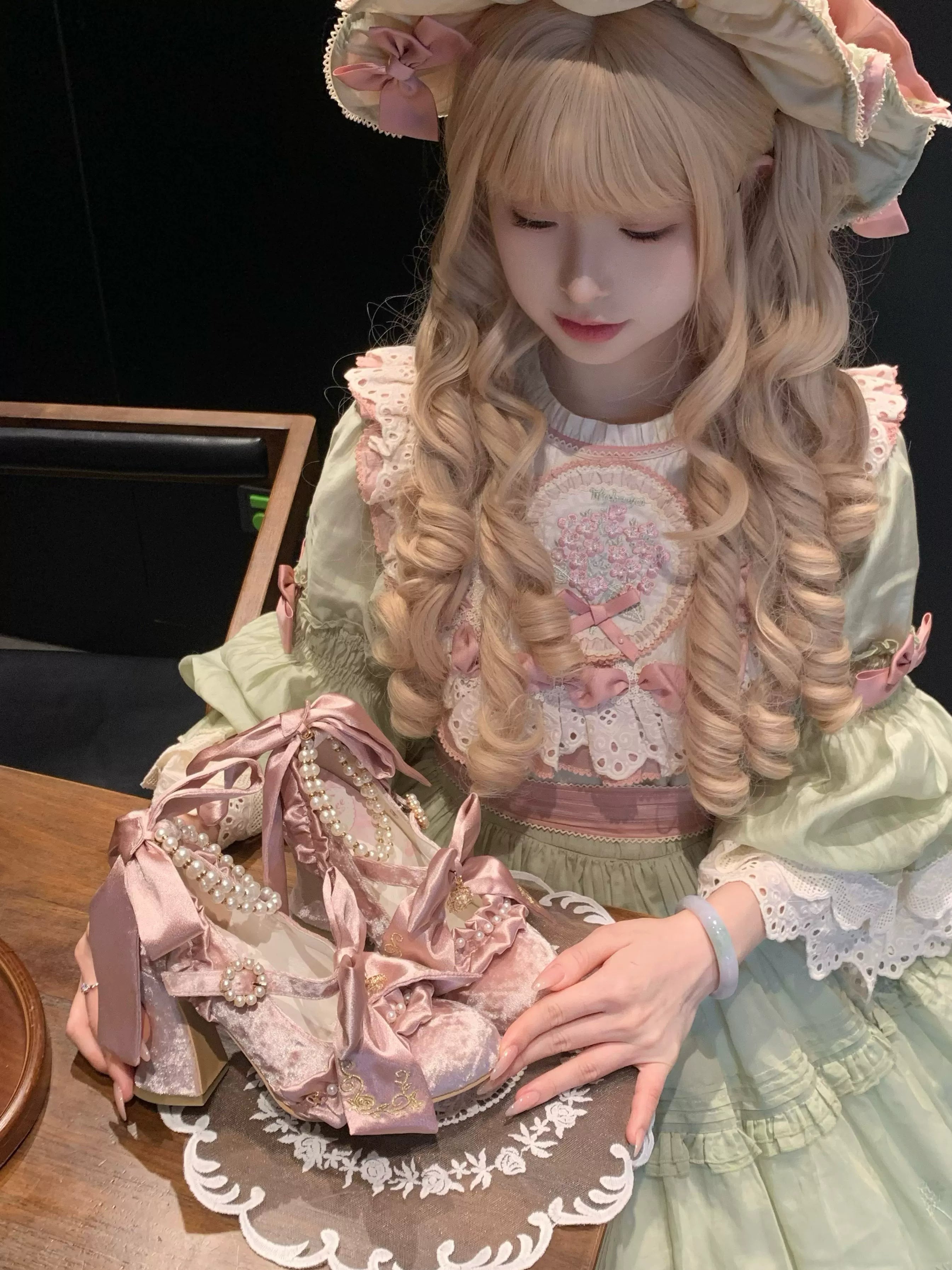 Ribbon Anthem - Gorgeous Classic Lolita Heels, Detachable Bow & Pearl 44639:815864