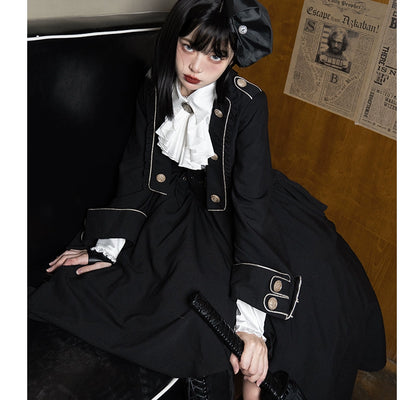 Urtto~Tomorrow's Pledge~Winter Lolita Dress Preppy style Black Suspender Skirt Set Sister suit (jacket+skirt+blouse) S 