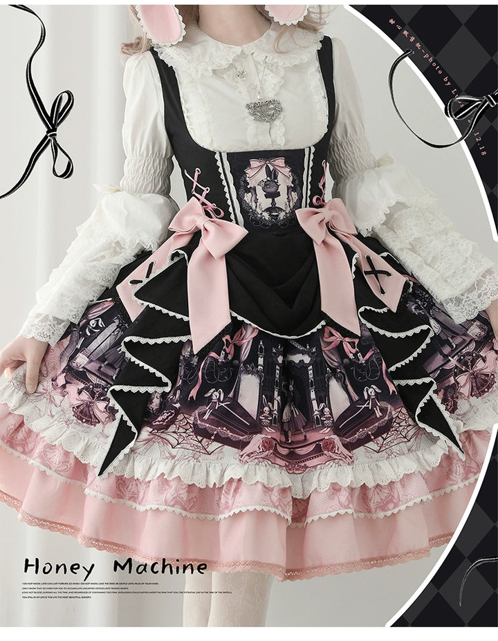 Honey Machine~Castle Bunny~Sweet Lolita Bust-Supporting JSK Doll Dress with Headband