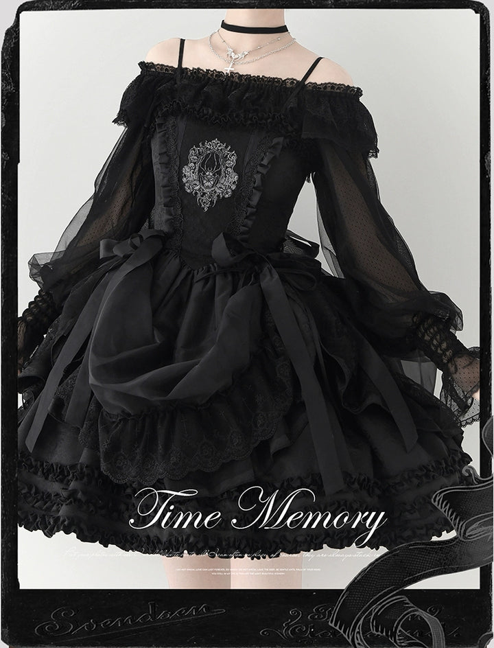 Time Memory~Layered Heart~Sheer Classic Shirt with Mutton Sleeves & Polka Dot