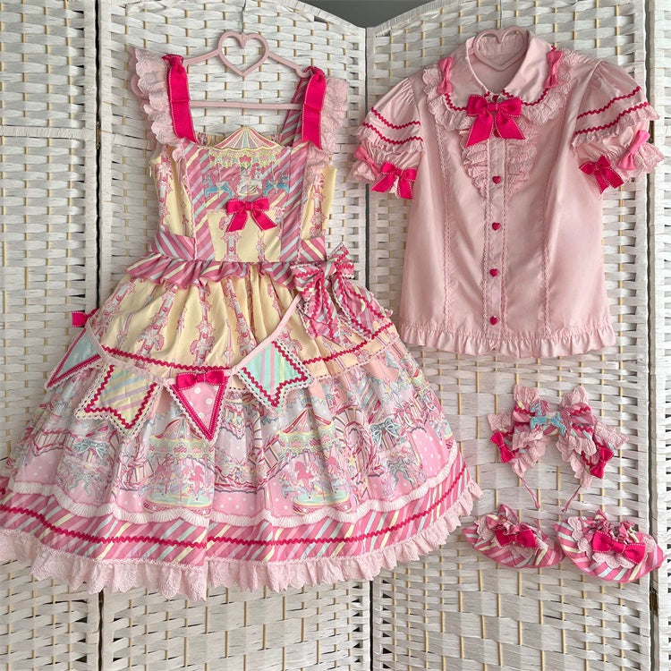 Letters from Unknown Star - Candy Park - Sweet Lolita Print Jumper Dress S Yellow JSK only