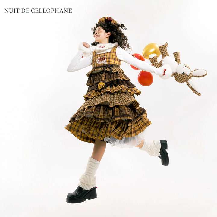 Nuit De Cellophane~Thistle Crown~Punk Lolita Suit Plaid Coat Tiered Skirt   