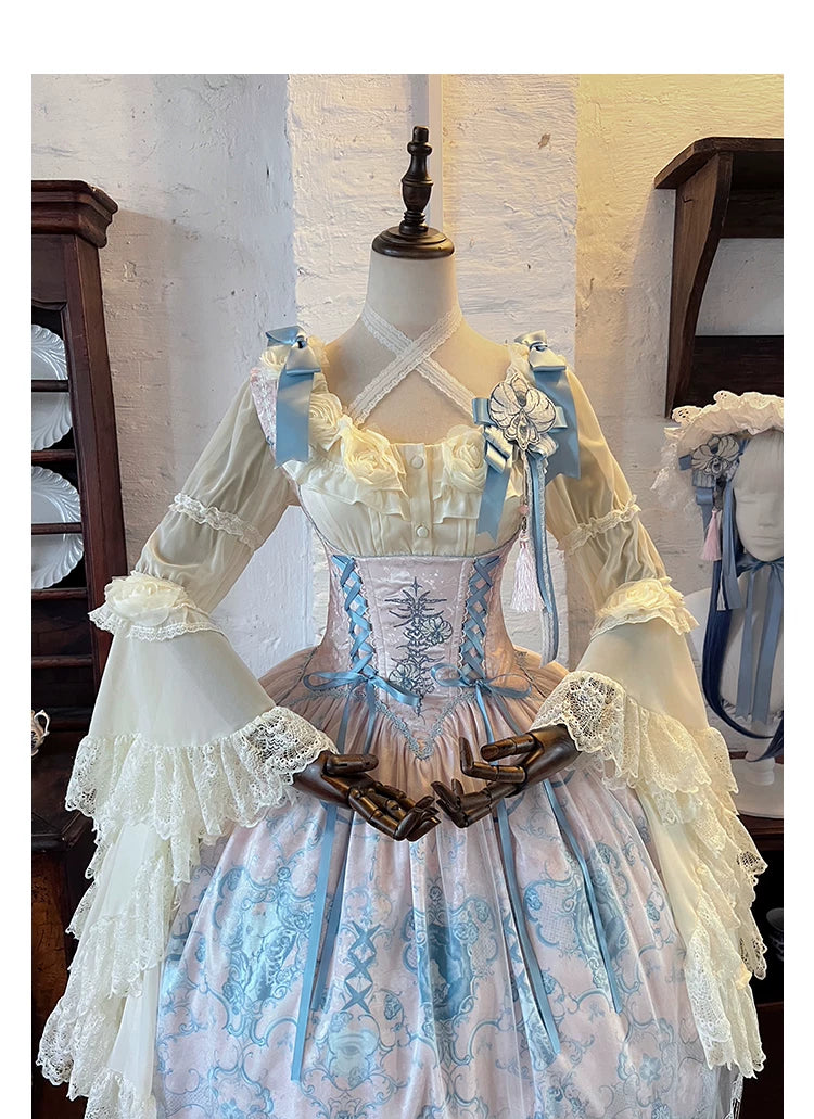 Linglong Porcelain - Classic Lolita Halter Neck Blouse, Detachable Shawl 44878:824668