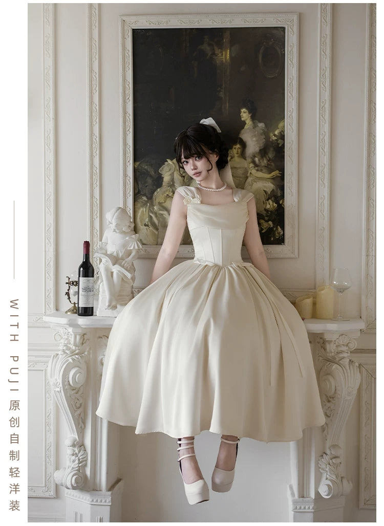 For Beloved - Classic Lolita Satin JSK Dress Set, Fishbone Waist 45039:835217