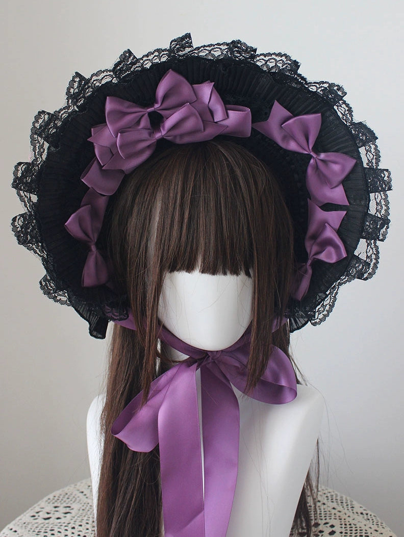 (BFM)Deer Girl~Gothic Lolita Handmade Bonnet with Bows and Beads   