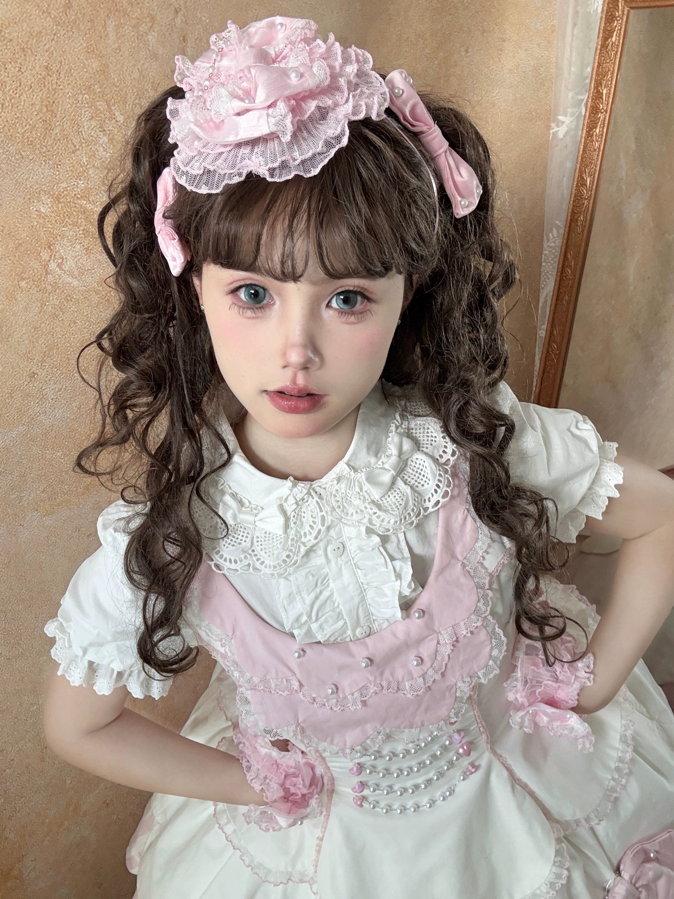 TaTaTa Lolita - Pearl Princess - Old School Lolita Jumper Dress Outfit, Petal Hem (L M S) 44056:793688