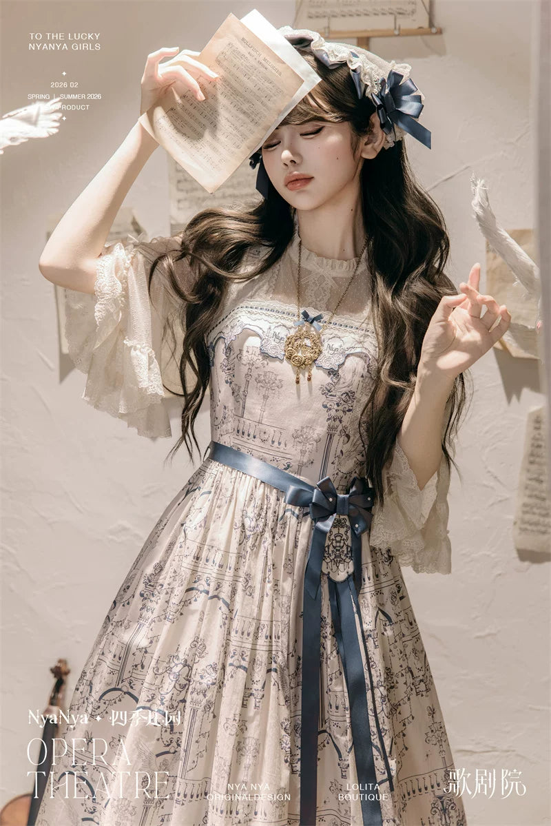 Opera - Cotton Classic Lolita Embroidered Dress, Opera Scene Print 44845:825516