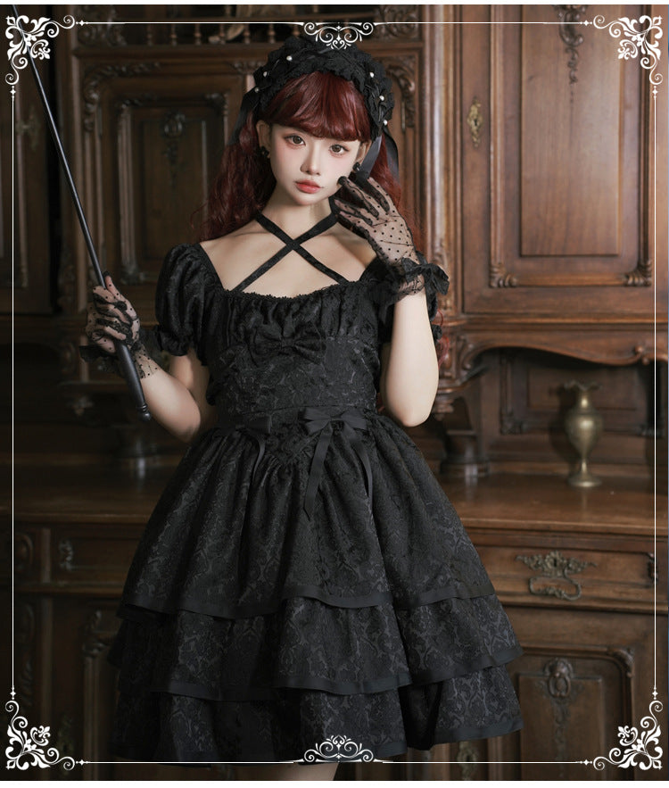 Thorn Rose - Gothic Lolita Three-layer Ruffle Black OP