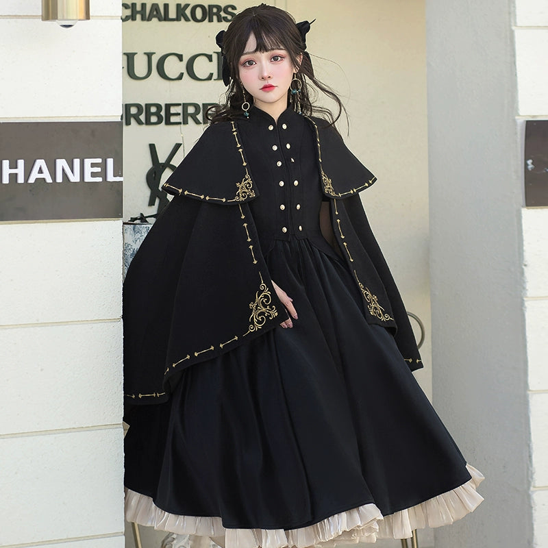 (BFM)YingLuoFu~College Style Lolita Cape Gold Embroidery Cloak Set   