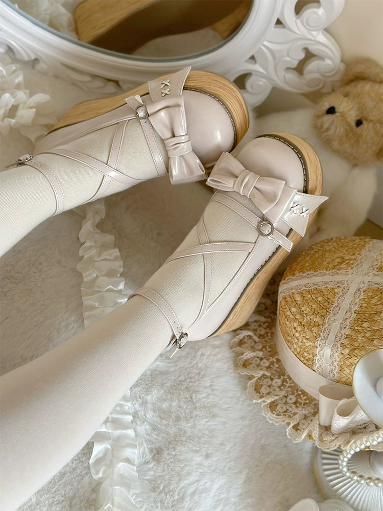 SeeYou~Sweet Cake~Sweet Lolita Platform Shoes Wood Grain