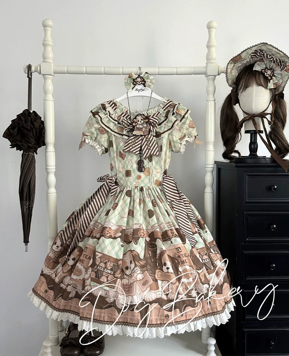 Babyblue~Dog Bakery~Old School Lolita OP Dress Sweet Dress with Accessories 42101:726427