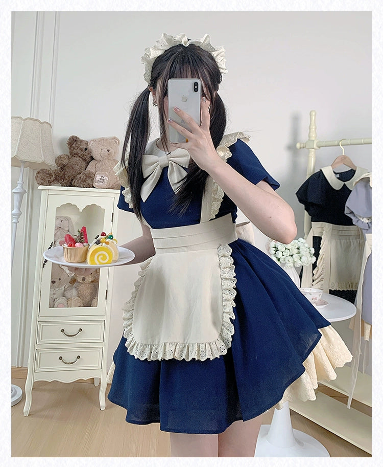 With PUJI~KissKiss~Maid Lolita OP Dress Pleated Lace Multicolor Dress