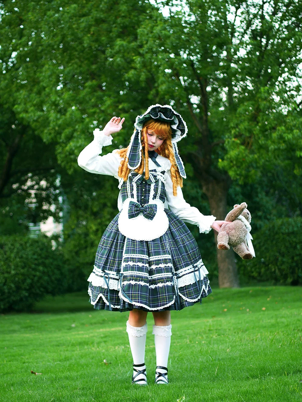 Plaid Petal Bunny - Old School Lolita Plaid JSK Dress, Side Pockets 44674:818476